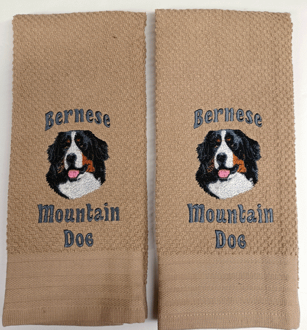 Bernese Mountain Dog Kitchen Bath Embroidered Hand Towels