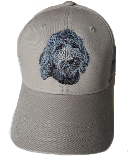 Goldendoodle or Labradoodle Dog Black Embroidered on a Grey Hat