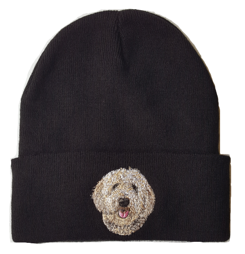 Goldendoodle Labradoodle Dog #2 Cream Colored Black Beanie Hat