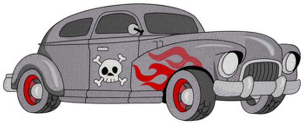Hot Rod with Flames and Skull Embroidered Patch 8"x 3" (156)