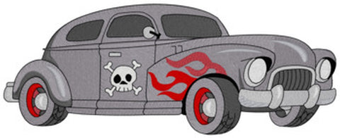 Hot Rod with Flames and Skull Embroidered Patch 8"x 3" (156) Free USA Shipping