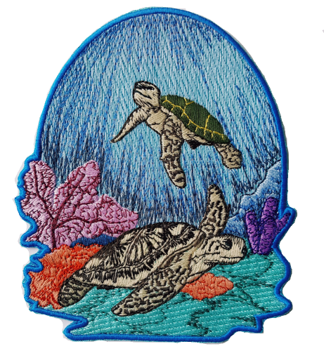 Sea Turtle Scene Embroidered Patch 4.9" x 5.9"