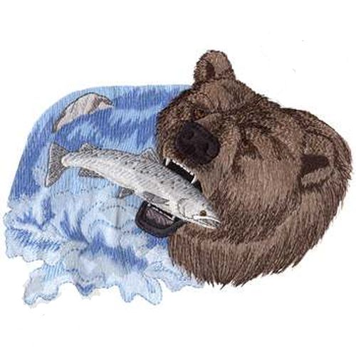 Bear Catching Salmon 8.9" x 6.6" Embroidered Patch