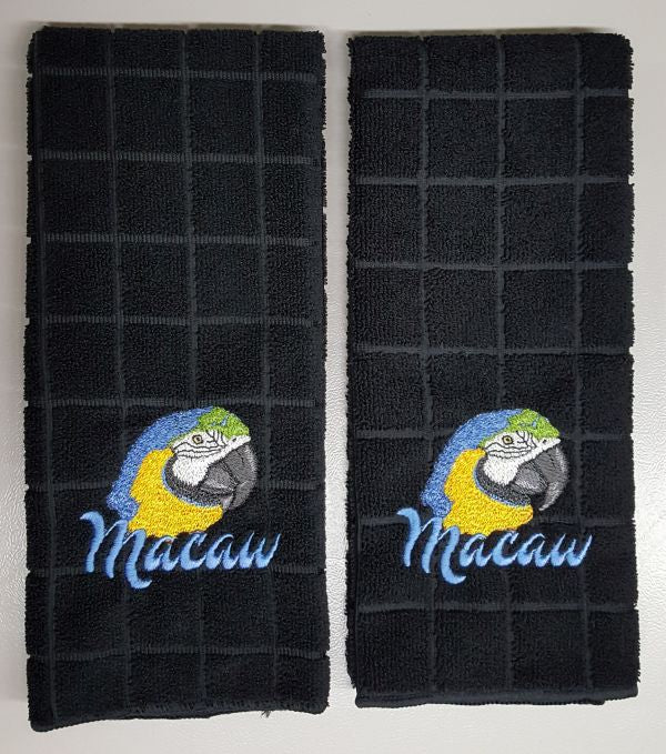 Macaw, Blue & Gold, Parrot Embroidered Hand Towels