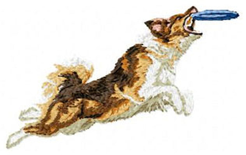 Australian Shepherd, Aussie Dog Playing Frisbee - Embroidered Patch (2.4 Inches Tall)