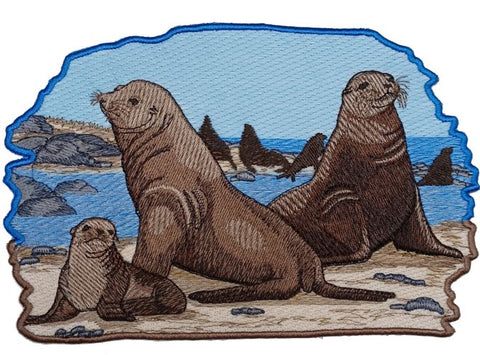 Sea Lion Scene Embroidered Patch 8.4" x 5.5" Free USA Shipping