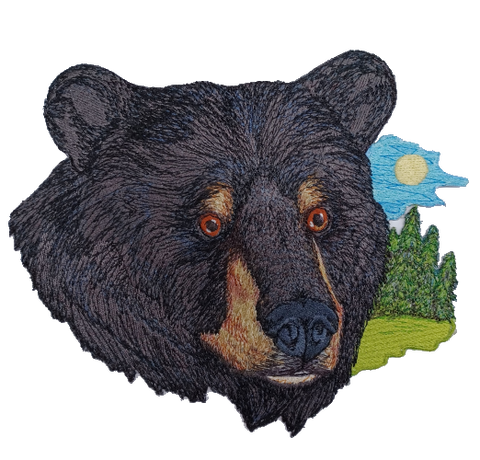Black Bear Scene 7.9" x 6.7" Embroidered Patch FREE USA SHIPPING