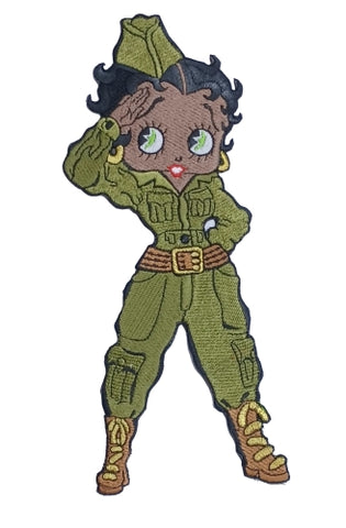 Betty Boop Dark Skin Military Army Large Embroidered Patch 9.4" x 4"