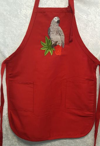 African Grey Embroidered on an Apron
