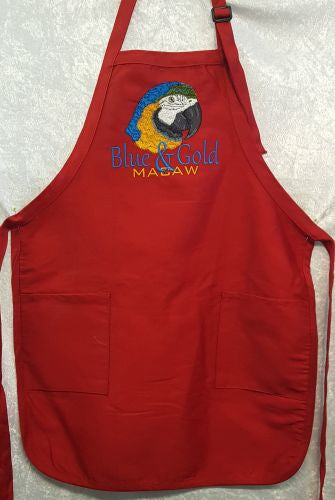 Macaw, Blue & Gold,  Parrot Embroidered on an Apron