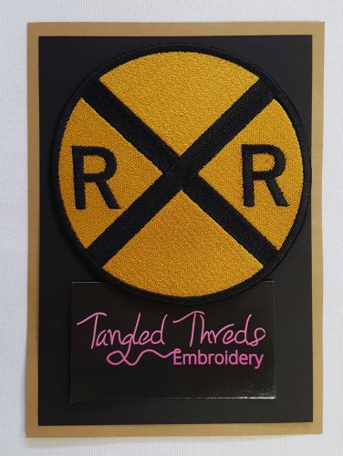 Railroad Crossing Sign, Train, Embroidered Patch 4.5"x 4.5"