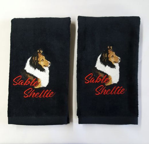 Sheltie, Sable Shetland Sheepdog, Embroidered Hand Towels 2-pk