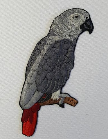 African Grey Parrot Bird Embroidered Patch 2.6" x 3.9"