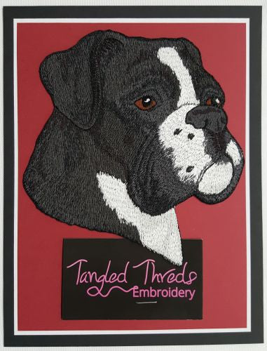 Boxer Dog Black & White Embroidered Patch 5.5" x 5.9"
