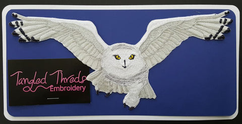 Snowy Owl Flying, Birds of Prey, Embroidered Patch 9.8"x 4.4"