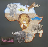 Africa, Lion, Rhino, Cheetah, Water Buffalo, Embroidered Patch 10.8" x 11.5"
