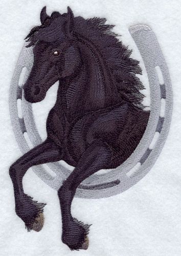 Friesian Horse & Horseshoe Embroidered Patch Approx Size 5.8" x 8.6"