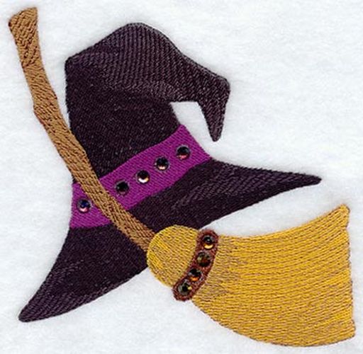 Witch Hat & Broom, Halloween Embroidered Patch 4.9" x 4.8"