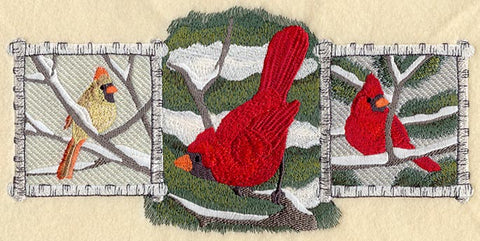 Cardinal,Bird, Winter Cardinal Trio Embroidered Patch 9.4" x 4.6"