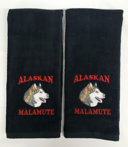Alaskan Malamute, Embroidered Hand Towels