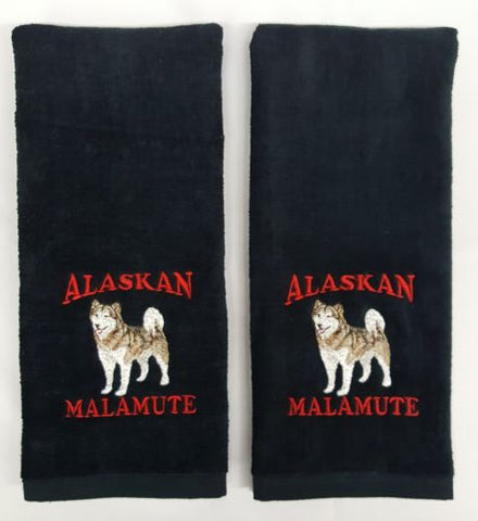 Alaskan Malamute Full Body Embroidered Hand Towels