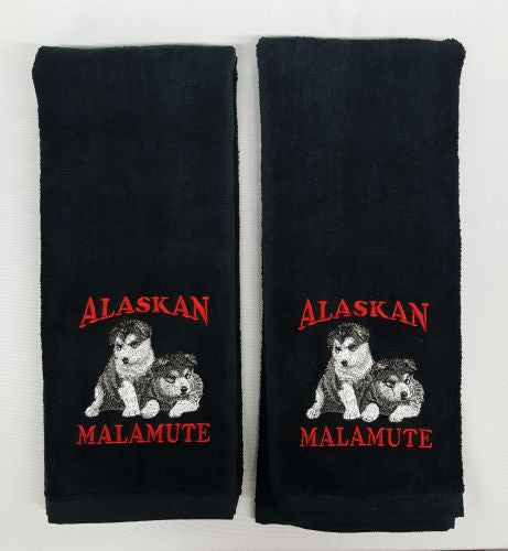 Alaskan Malamute Puppies, Embroidered Hand Towels
