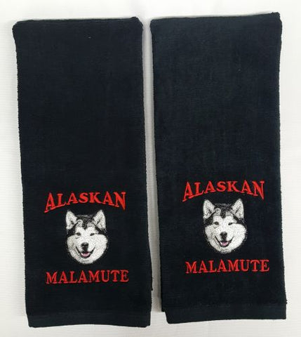 Alaskan Malamute Embroidered Hand Towels