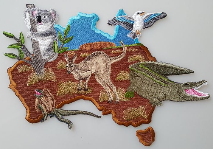 Koala Kangaroo Crocodile Frilled Lizard Bird Australia Embroidered Patch 11.5 x 9