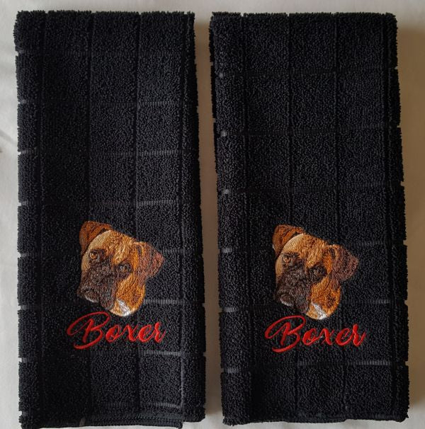 Boxer Dog Embroidered Hand Towels