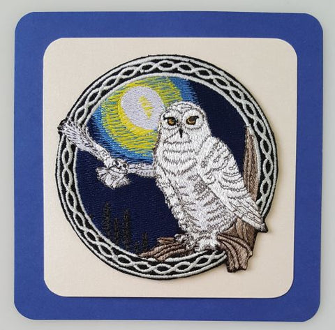 Snowy Owls, Birds of Prey, Celtic Embroidered Patch 3.9" x 3.9"