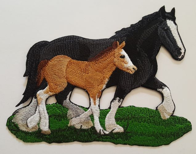 Clydesdale Draft Horses Mom & Colt/Filly Embroidered Patch