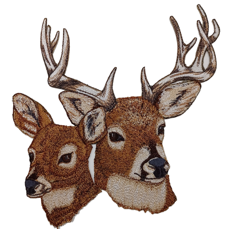 Deer Whitetail Buck & Doe Embroidered Patch 8.4" x 9" Free USA Shipping