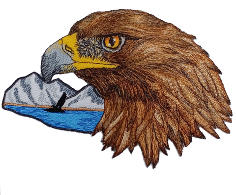 Golden Eagle Scene (085) Embroidered Patch 6.9" x 4.9" Free USA Shipping