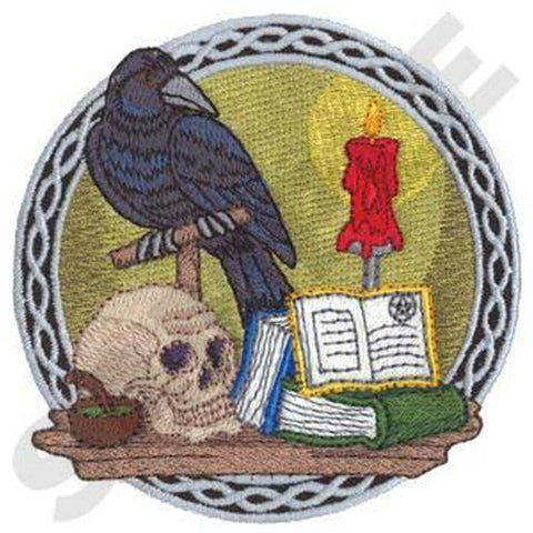 Raven, Skull, Spells, Embroidered Patch 3.9" x 3.9"