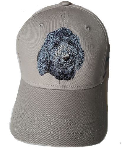 Goldendoodle or Labradoodle Dog Black Embroidered on a Grey Hat FREE USA SHIPPING