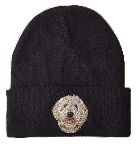 Goldendoodle Labradoodle Dog #2 Cream Colored Black Beanie Hat Free USA Shipping