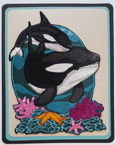 Whale Orca Killer Whales  Marine Nautical, Embroidered Patch 6.4 x  8.7