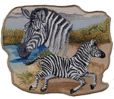 Zebra Scene Embroidered Patch