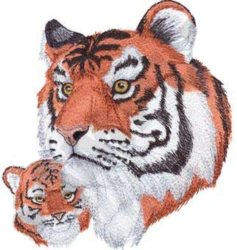 Tiger Mom & Cub Wild Animals Exotic Cats Embroidered Patch 6.8" x 7.5"