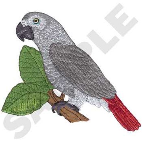 African Grey Parrot Bird Embroidered Patch 5.5" x 4.9"