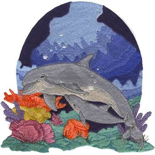Dolphins Mom & Baby, Calf or Pup Embroidered Patch 7.8" x 8"