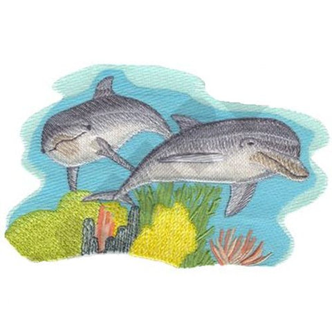 Dolphins Pair Scene Embroidered Patch 7.4" x 4.7"