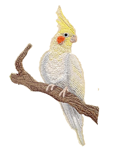 Cockatiel White Embroidered Patch Free USA Shipping
