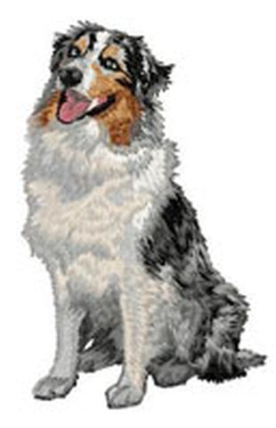 Australian Shepherd, Aussie Dog Sitting Embroidered Patch (3.7 Inches Tall)