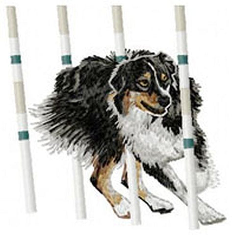 Australian Shepherd, Aussie, Agility Dog, Weave Pole - Embroidered Patch 4" Tall