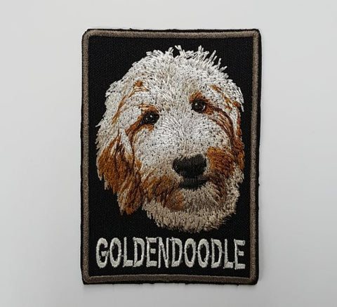 Goldendoodle Golden Doodle, Dog Embroidered Patch With Lettering 3.7" x 2.6"