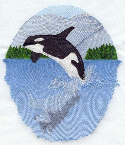 Whale Wolf Scene Marine Nautical Embroidered Patch 7.3"x 8.3"