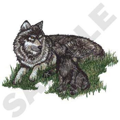 Wolf & Cubs, Wolves, Embroidered Patch 6.9 "x 4.9"