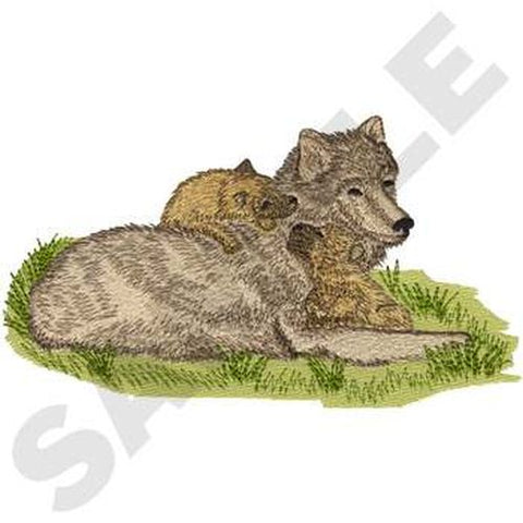 Wolf & Cubs, Wolves, Embroidered Patch 7.9 "x 4.4"
